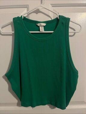 H&M Green Ribbed Crop Tank - Sleeveless Scoop Neck